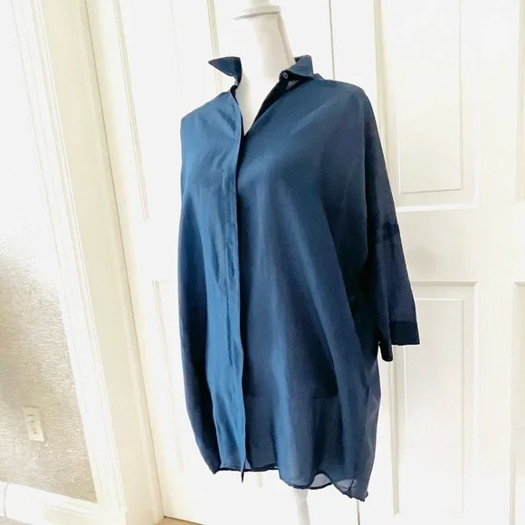 Zara semi sheer blue button down tunic xs - Picture 6 of 13